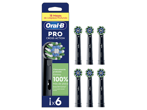 Recambio para cepillo dental - Oral-B Pro CrossAction, Cabezales De Recambio, Pack de 6 unidades, Negro