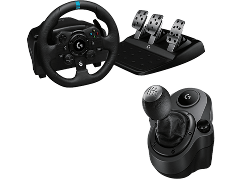 Volante - Logitech G G923 + Palanca de cambios Force Shifter, Force Feedback Trueforce, XBOX-PC, Pedales personalizables, USB, 6 velocidades, Negro