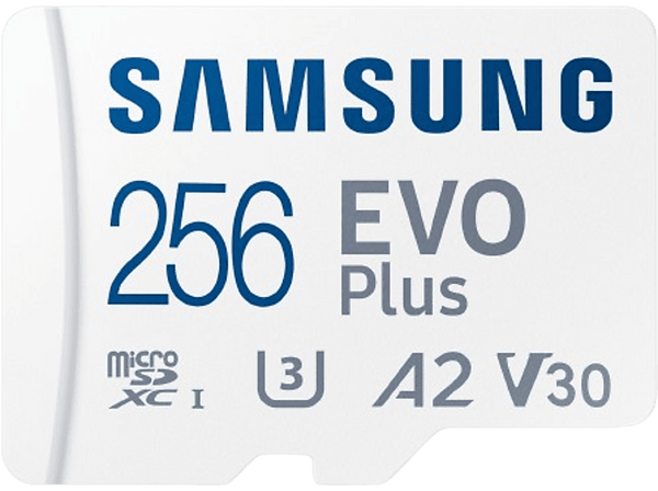 Tarjeta Micro SDXC - Samsung Evo Plus MB-MC256S, 256GB, Clase 3, V30. UHS-I, Lectura 160 MB/s, Blanco