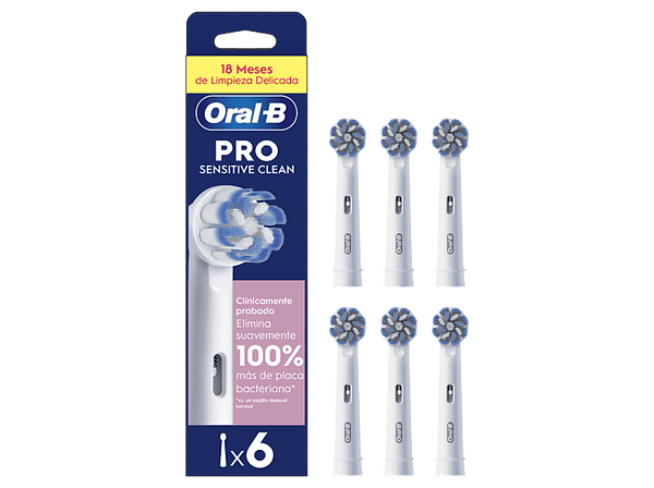 Recambio para cepillo dental - Oral-B Pro Sensitive Clean, Cabezales de recambio, Dientes y encías sensibles, Pack de 6 unidades, Blanco