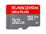 Tarjeta Micro SD - SANDISK Ultra PLUS, 32 GB, 130 MB/s, UHS-I, V10, A1, C10, Adaptador SD, Full HD, Gris