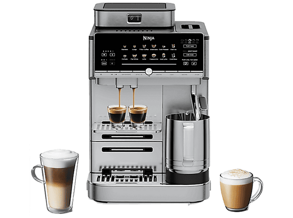 Cafetera superautomática - Ninja AutoBarista Pro, 15bar, 1650W, 2 Tazas, 13 Programas, 5 programas Espumado Leche, 2 depósitos café grano, Negro/Plata