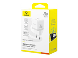 Cargador de pared - Baseus PALM, 20W, USB y Tipo-C, Kit con cable Tipo-C de 100 cm, Universal, Blanco