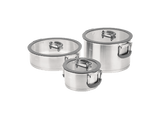 Batería de cocina - Jata Hogar HBAT2552, 6.8L, Acero inoxidable, Apilables, Tapas Vidrio Templado, 3 Ollas, Compatibles con todas las cocinas, Plata