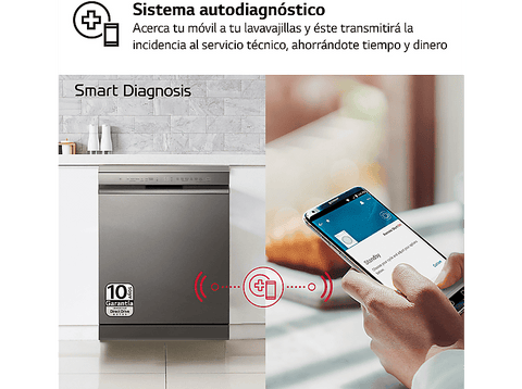 Lavavajillas - LG DF355FP, 14 servicios, 9 programas, 60 cm, LED táctil, Tercera bandeja, QuadWash™, Acero inoxidable