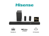 Barra de sonido - Hisense AX5100Q, Bluetooth, Subwoofer Inalámbrico, 580 W, Hi- Concerto, HDMI eARC, Dolby Atmos, Negro
