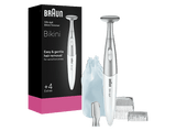 Rasuradora - Braun Silk-épil Rasuradora de bikini FG1100, 3 en 1: Rasura, recorta y perfila, 4 Accesorios, Blanco y plata