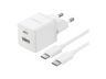 Cargador de pared - Baseus PALM, 30W, USB y Tipo-C, Kit con cable Tipo-C de 100 cm, Universal, Blanco