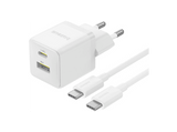 Cargador de pared - Baseus PALM, 30W, USB y Tipo-C, Kit con cable Tipo-C de 100 cm, Universal, Blanco