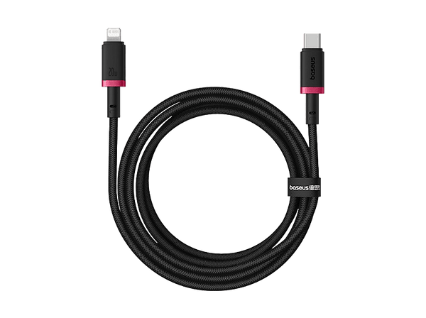 Cable USB a Lightning - Baseus DURA, Lightning a Tipo-C, Carga rápida, Cable trenzado ultrarresistente de 200 cm, Universal, 20W, Rojo y Negro