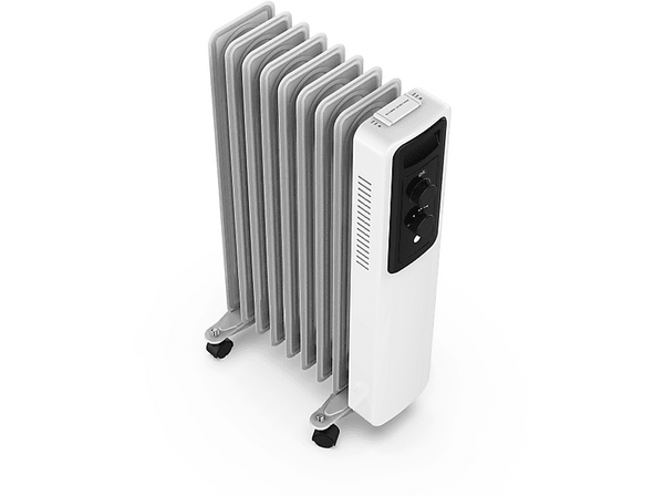 Radiador - ok. ORO 200921 ES, 2000 W, 3 Potencias, 20 m², 9 elementos, 120x500, Ruedas incluidas, Blanco