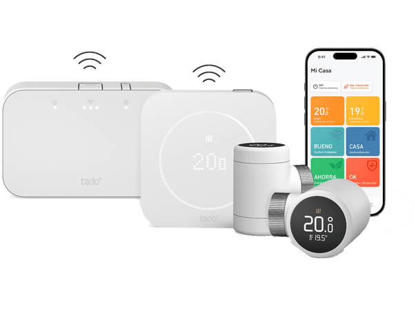 Termostato - tado X (2.ª generación): kit de inicio con 2 termostatos inteligentes para radiador, Inalámbrico, Control habitaciones múltiples, Blanco