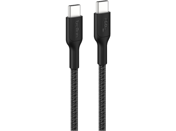Cable USB - Belkin CAB024, 1 m, USB-C® a USB-C, Trenzado, 60W, Negro