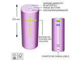Altavoz inalámbrico - Ultimate Ears Megaboom 4, Bluetooth, Sonido 360°, 81/91 dBC, Certificación IP67, Emparejable, PartyUp, 20hs batería, Lila