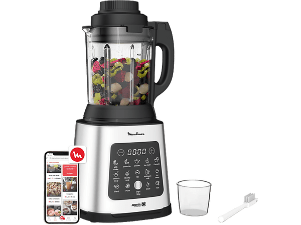 Batidora de vaso - Moulinex Perfectmix Cook LM835D, 1400 W, 2 L, 6 Cuchillas Powelix, Recetas Frías y Calientes, 10 programas, Táctil, Inox.