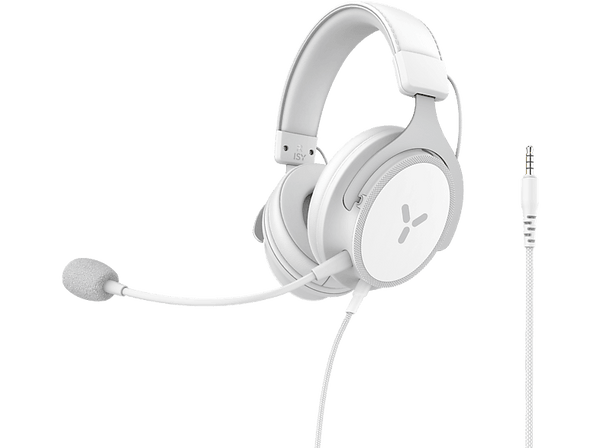 Auriculares gaming - ISY IGH 2000-WT, Compatible con multiplataformas, Con cable, Con micrófono desmontable, Blanco