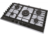 Placa gas - Haier Series 4 HAHG7W5XH, 5 quemadores, Gas natural, Zona grande 13.8 cm, Rejillas hierro fundido, Preciflame, 75 cm, Inox