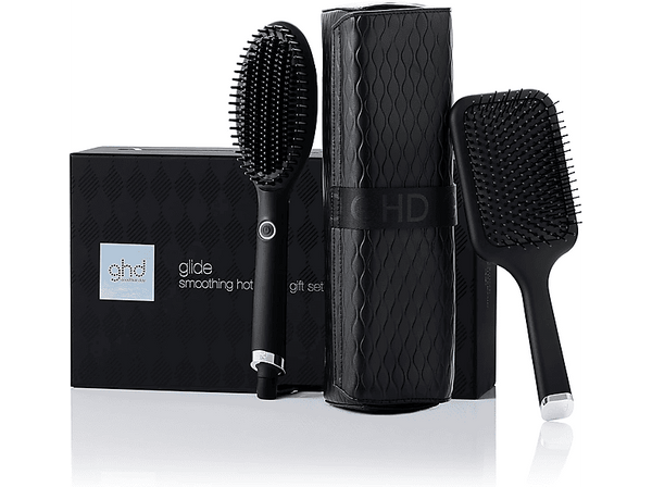 Cepillo alisador - ghd glide gift set, Tecnología iónica, Temperatura constante de 185ºC, Apagado automático, Negro