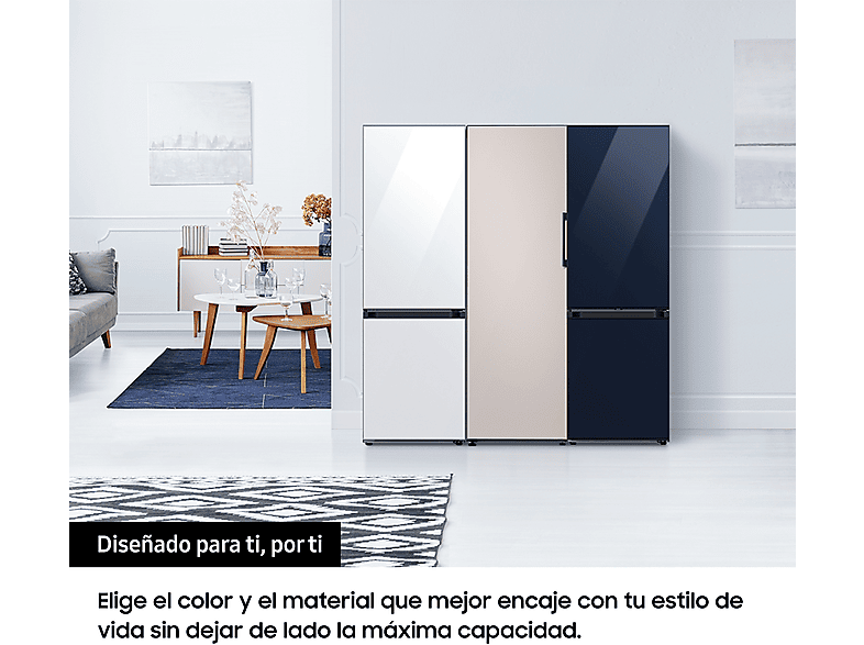 Frigorífico combi - Samsung BESPOKE SMART AI RB34C7B5D41/EF,  No Frost, 185.3 cm, 344l, All Around Cooling, Metal Cooling, WiFi, Clean Navy