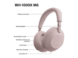 Auriculares inalámbricos - Sony WH-1000XM6, Cancelación ruido, 30h Autonomía, Hi-Res, Carga Rápida, Cómodo, Plegable, iOS/Android, Rosa