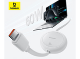 Cable USB-C - Baseus Free2Pull, Retráctil, Tipo C a Tipo C, Cable de 100 cm, Universal, 60W, Blanco Luna
