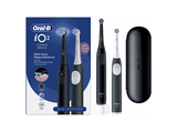 Cepillo eléctrico - Oral-B iO 2, Pack dúo, 2 recambios, 3 modos, Temporizador, Sensor de presión, Estuche de viaje, Negro y Verde Bosque