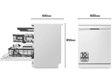 Lavavajillas - LG DF587HHS, 14 servicios, 10 programas, 60 cm, QuadWash™, Tercera Bandeja, ThinQ™, Blanco