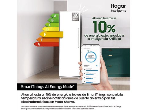 Congelador vertical - Samsung BRZ22700EWW/EF, 218 l, 177.5 cm, No Frost, AI Energy Mode, Wifi,Blanco