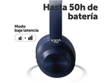Auriculares inalámbricos - Vieta Way 4, Circumaurales, Bluetooth, 50h Autonomía, Diseño doble plegado, Micrófono, Azul