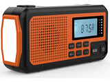 Radio portátil - NK FA350044, Altavoz 3W, Linterna, ABS, AM/FM/SW, DC5V 2A/Panel solar/Baterías AAA, Pantalla LCD, Naranja