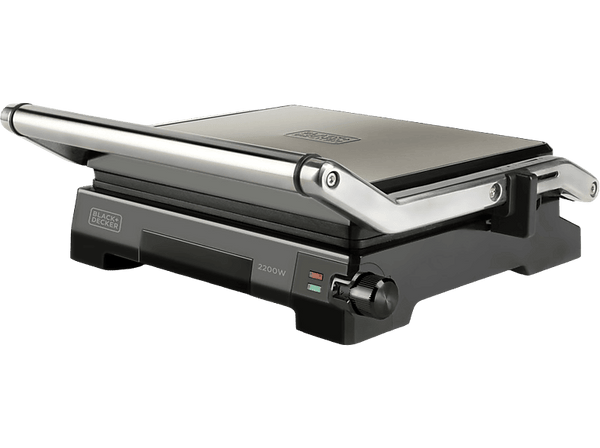 Grill - Black+Decker BXGR2200E, Potencia 2200W, Apertura 180°, Parrilla multifunción, Inox