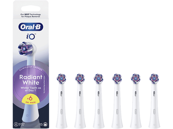 Recambio para cepillo dental - Oral-B iO Radiant White, Pack de 6 unidades, Cabezales para blanqueamiento, Blanco