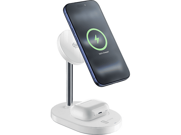 Cargador móvil inalámbrico - CellularLine, Mag Duo 2in1 Wireless Qi2.2, Estación de carga 25 W, Universal, Blanco