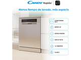 Lavavajillas - Candy Rapido' CF 6B2S3PSX, 16 servicios, 10 programas, 60 cm, Motor Inverter, Wi-Fi,  Inox