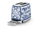 Tostadora - Smeg Blu Mediterraneo por D&G, 950 W, 2 Ranuras, Rebanadas cortas, 6 Niveles tostado, 50's Style