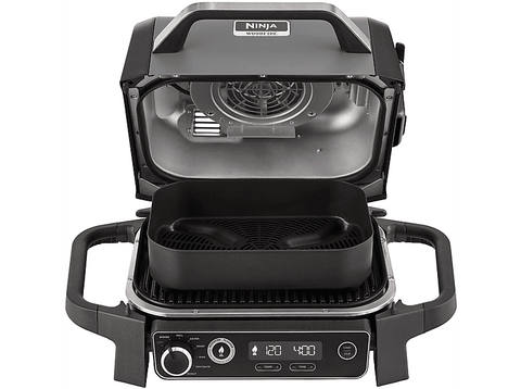 Grill - Ninja Woodfire OG701EU, 2400 W, Para exteriores, 7 funciones de cocción, Barbacoa eléctrica, Negro