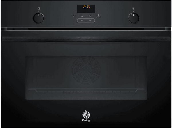 Horno compacto - Balay 3CB5159N3, Serie cristal, Multifunción, Aquálisis, 47 l,  Aire caliente 3D Profesional, Turbo grill, 60 cm, Negro