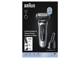 Afeitadora - Braun Afeitadora Eléctrica Series 6 62-S7650CC, Centro SmartCare, +2 Accesorios, 60 min autonomía, Afeitado en seco y en mojado, Plata