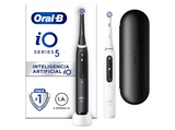 Cepillo eléctrico - Oral-B iO 5S, Pack Doble, 2 Cabezales, Con App, Con estuche de viaje, Blanco y Negro,