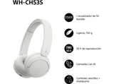 Auriculares inalámbricos - Sony WH-CH535W, Bluetooth 6.0, 55 h batería, Carga rápida, 360 Reality Audio, Conexión multipunto, Diadema, Blanco