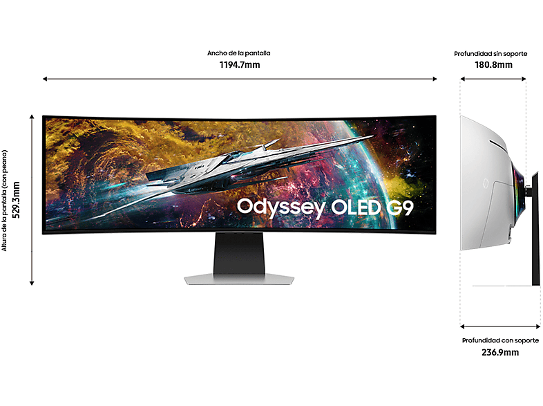 Monitor gaming - Samsung Odyssey G9 LS49CG954SUXEN , 49, OLED, 0.03 ms, 240 Hz, WiFi, Bluetooth, Silver