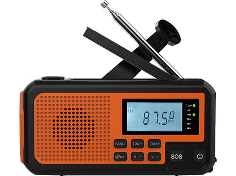 Radio portátil - NK FA350044, Altavoz 3W, Linterna, ABS, AM/FM/SW, DC5V 2A/Panel solar/Baterías AAA, Pantalla LCD, Naranja