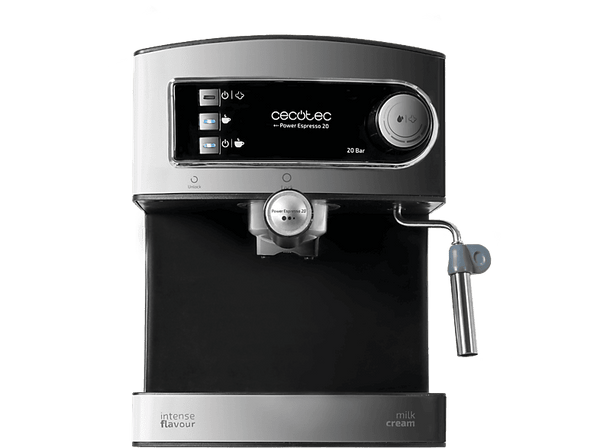 Cafetera express - Cecotec Power Espresso 20, 850W, Presión 20 bares, Depósito 1.5L, Brazo doble salida, Vaporizador, Inox