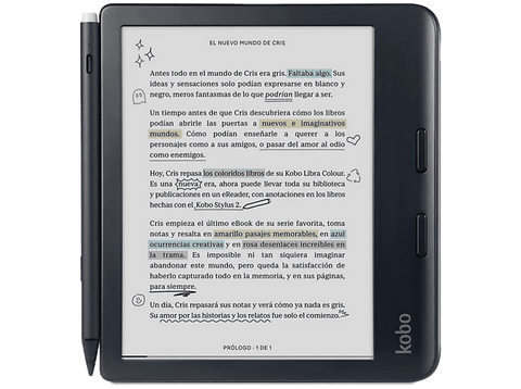 eBook - Kobo Libra Colour + Stylus 2 Negro, Pantalla Táctil a Color de 7
