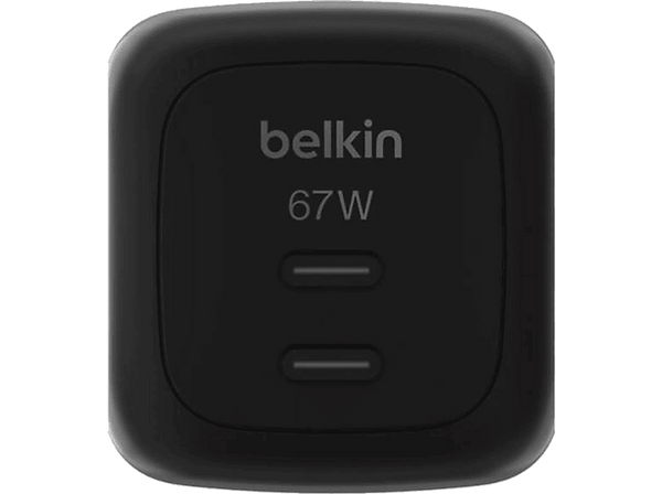 Cargador de pared - Belkin WCH020KQBK, Universal, 2x USB-C, 67W, Carga Rápida, Negro