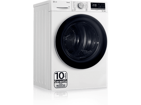 Secadora bomba de calor - LG RH90V9AV3N, 9 kg, 14 programas, Eco Hybrid™,  ThinQ™, Blanco