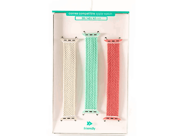 Pack Correas - Friendly license, Compatible Apple Watch 38/40/41 mm, Blanco Verde Rosa
