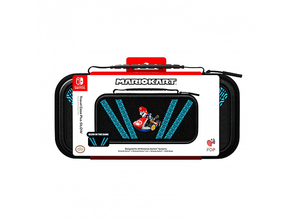 Funda - PDP Travel Case Plus Glow Kart Drift, Para Nintendo Switch, Con cremallera, Negro y Azul