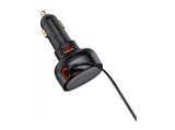 Cargador de móvil para coche - Baseus Enjoyment Pro, Universal, 60W, Con cable retráctil Tipo-C, Carga rápida y simultánea, Negro Cluster