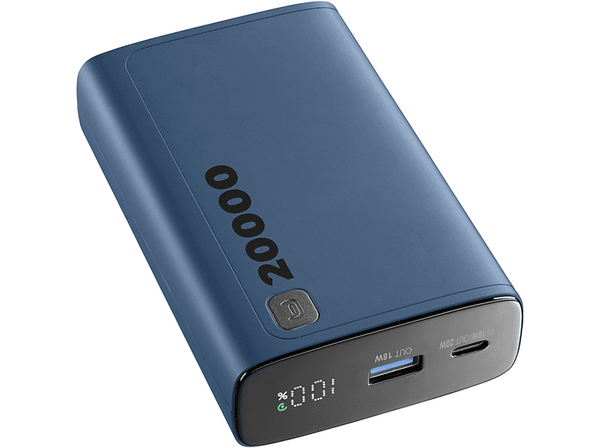 Powerbank - CellularLine PBDISPL01PD20000B, 20000 mAh, USB-A y USB-C, Azul